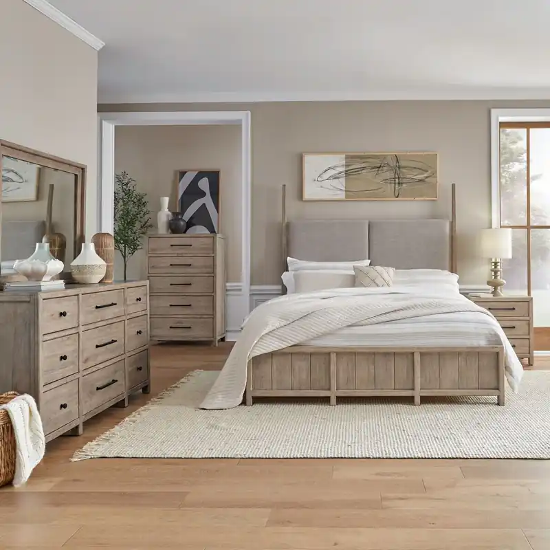 Proximity Place King California Poster Bed, Dresser & Mirror, Chest, Night Stand - Liberty