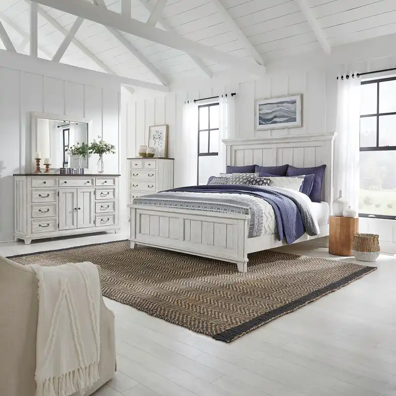 River Place Queen Panel Bed, Dresser & Mirror, Chest - Liberty