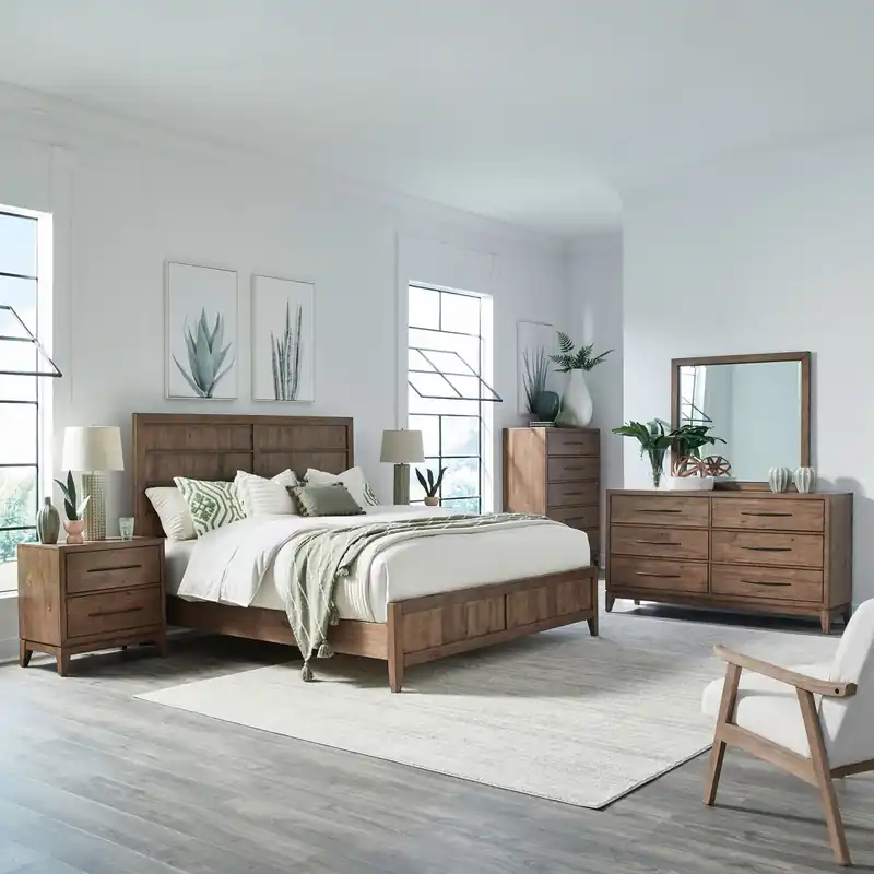 Shaker Lakes King California Panel Bed, Dresser & Mirror, Chest, Night Stand - Liberty