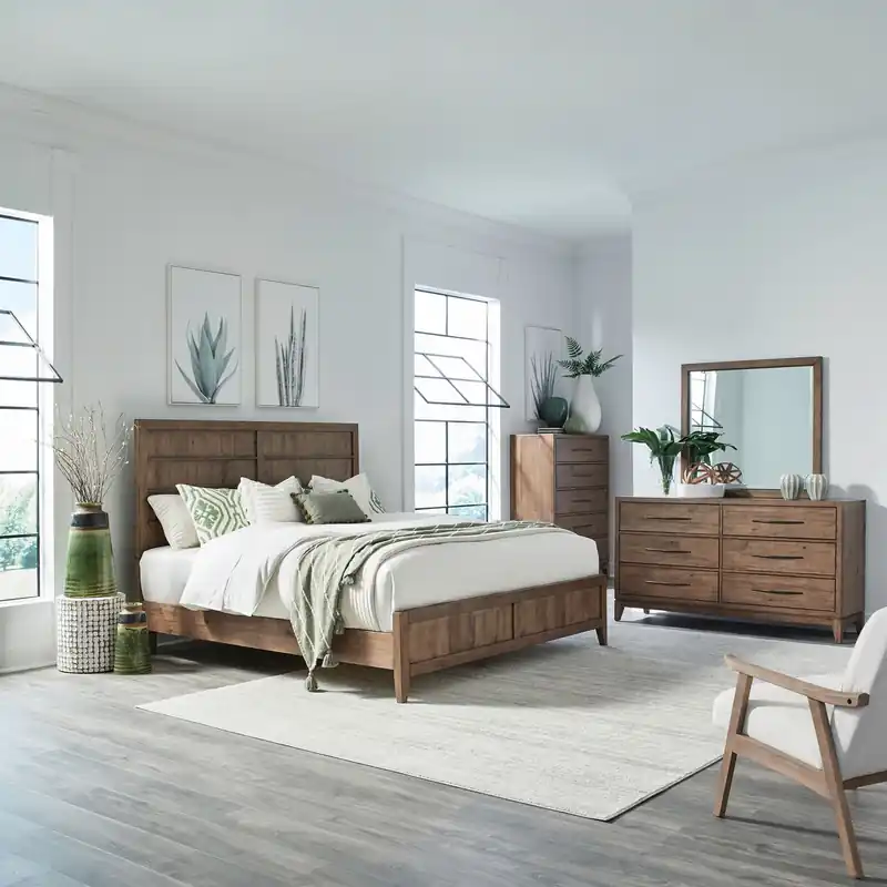 Shaker Lakes King Panel Bed, Dresser & Mirror, Chest - Liberty