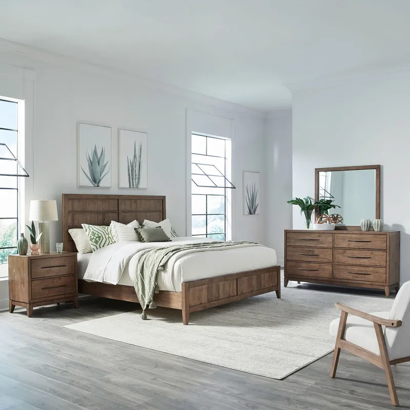 Shaker Lakes Queen Panel Bed, Dresser & Mirror, Night Stand - Liberty