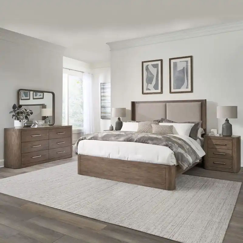 South Bend King California Shelter Bed, Dresser & Mirror, Night Stand - Liberty