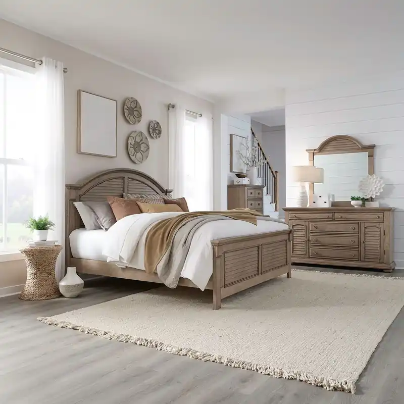 Summer House King Panel Bed, Dresser & Mirror, Chest - Liberty