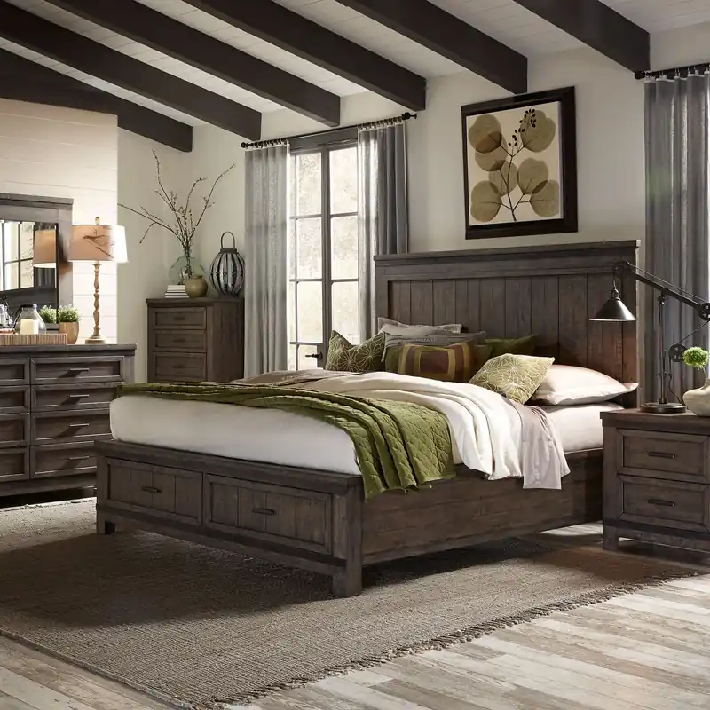 Thornwood Hills King Two Sided Storage Bed, Dresser & Mirror, Night Stand - Liberty