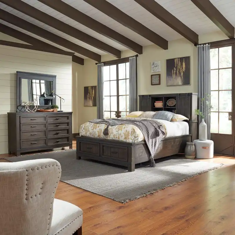 Thornwood Hills King Bookcase Bed, Dresser & Mirror - Liberty