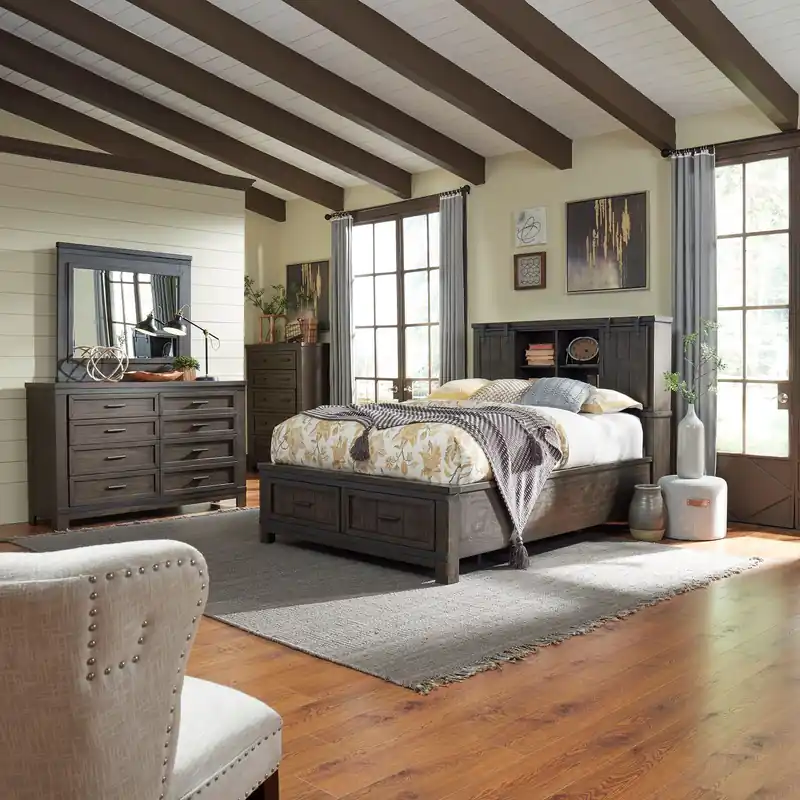 Thornwood Hills Queen Bookcase Bed, Dresser & Mirror, Chest - Liberty