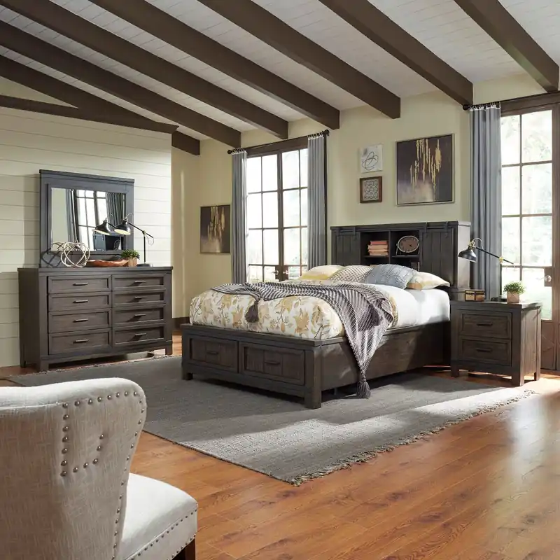 Thornwood Hills Queen Bookcase Bed, Dresser & Mirror, Night Stand - Liberty