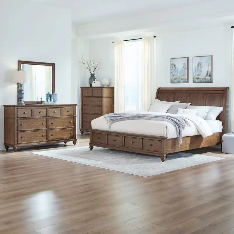 Twin Lakes King Storage Bed, Dresser & Mirror, Chest - Liberty