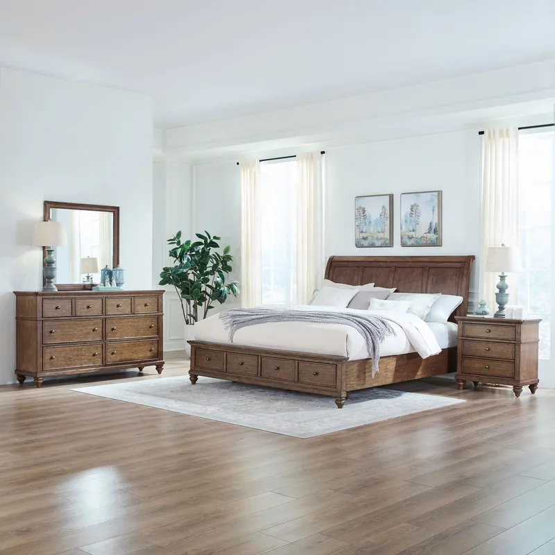Twin Lakes King Storage Bed, Dresser & Mirror, Night Stand - Liberty