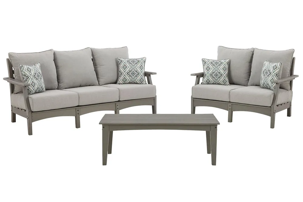 Visola Outdoor Sofa and Loveseat with Coffee Table - Ashley Furniture