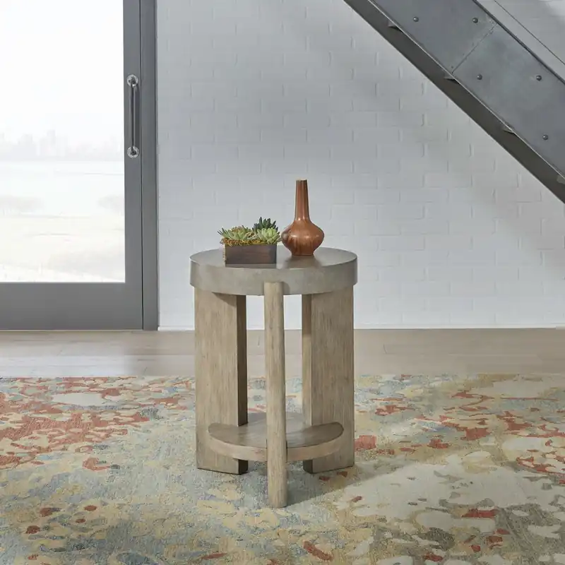 Affinity Chairside Table in Dusty Taupe with Concrete Top - Liberty