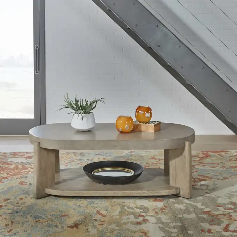 Affinity Oval Cocktail Table in Dusty Taupe with Concrete Top - Liberty