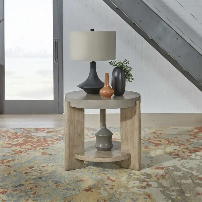 Affinity Round End Table in Dusty Taupe with Concrete Top - Liberty