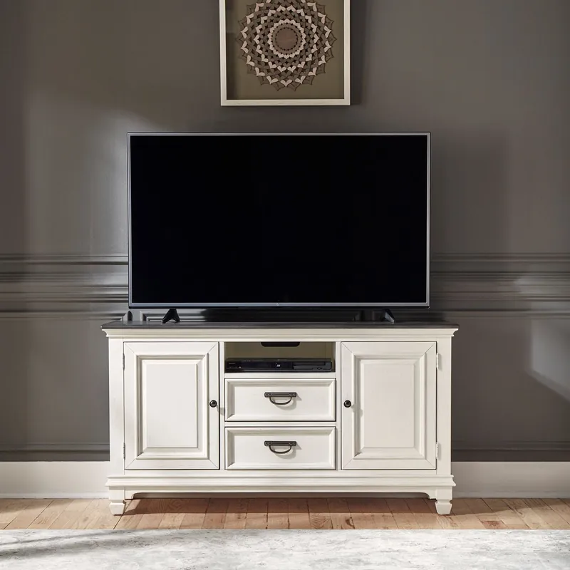 Allyson Park 56 Inch TV Console in Wirebrushed White - Liberty
