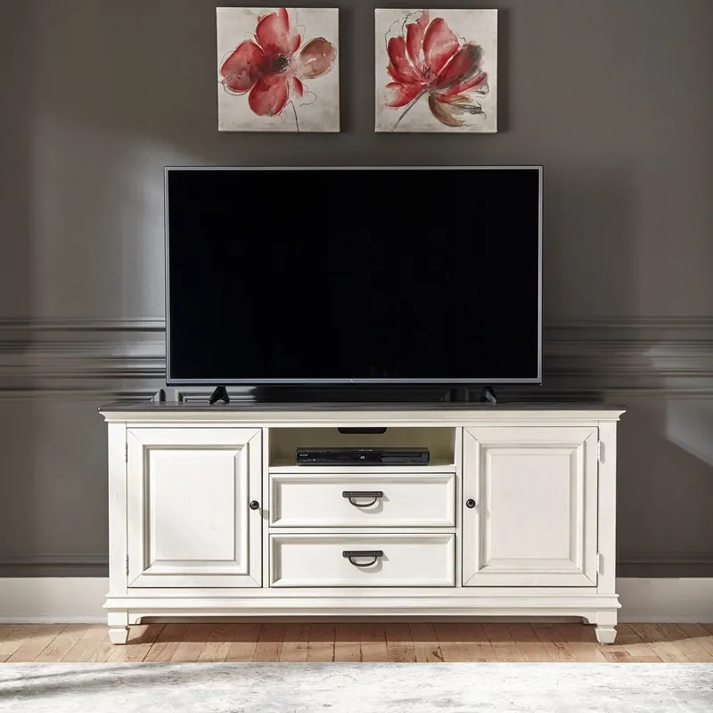 Allyson Park 66 Inch TV Console in Wirebrushed White - Liberty
