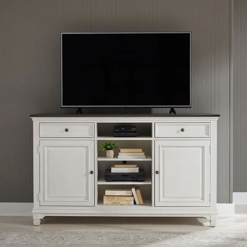 Allyson Park 68 Inch Highboy TV Console in Wirebrushed White - Liberty