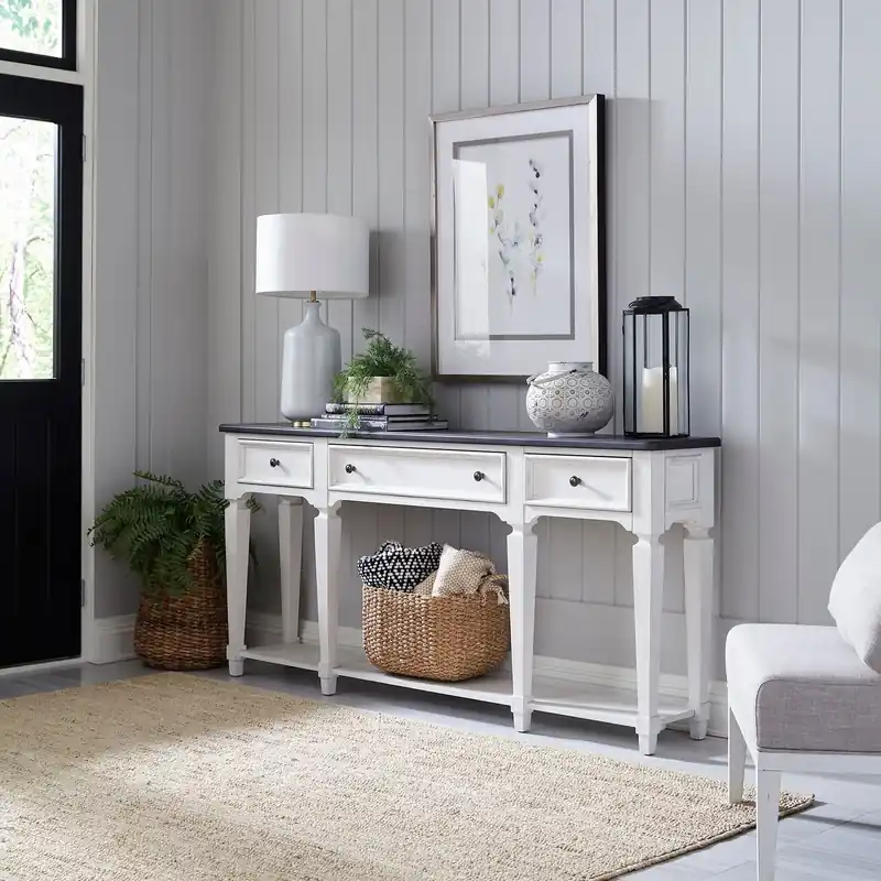 Allyson Park 72" Hall Table in Wirebrushed White with Charcoal Top EST SHIP TIME APPX 4 WEEKS - Liberty