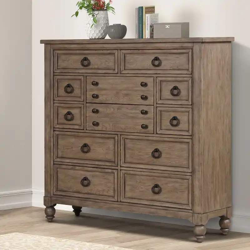 Americana Farmhouse 12 Drawer Chesser in Dusty Taupe and Black - Liberty