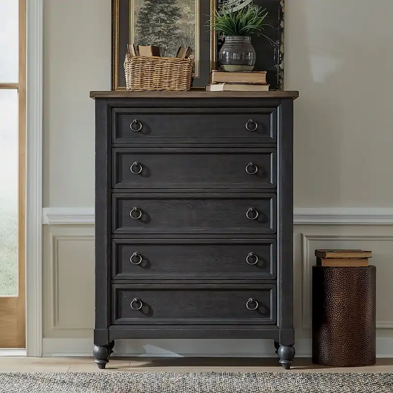 Americana Farmhouse 5 Drawer Chest in Black - Liberty