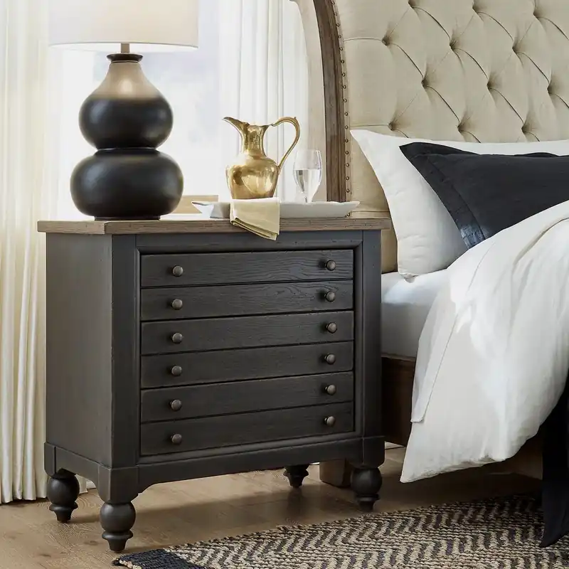 Americana Farmhouse 6 Drawer Bedside Chest in Black - Liberty
