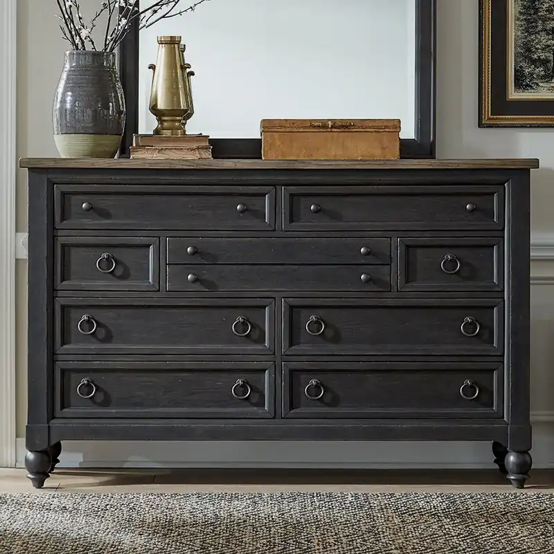 Americana Farmhouse 9 Drawer Dresser in Black - Liberty