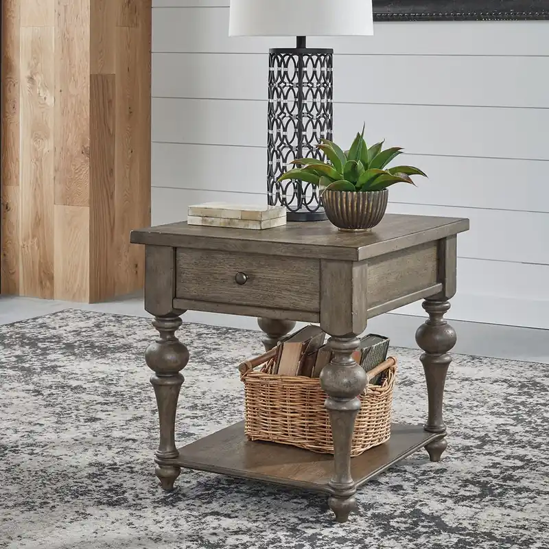 Americana Farmhouse End Table in Dusty Taupe - Liberty