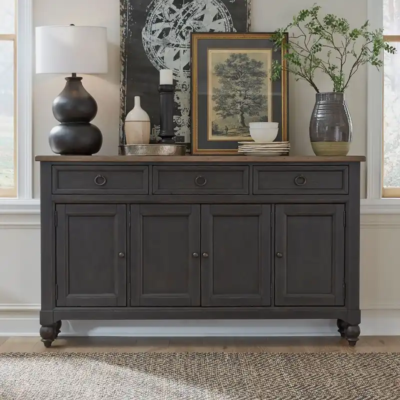 Americana Farmhouse Hall Buffet in Dusty Taupe & Black - Liberty