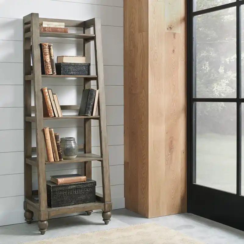 Americana Farmhouse Leaning Pier Bookcase in Dusty Taupe - Liberty