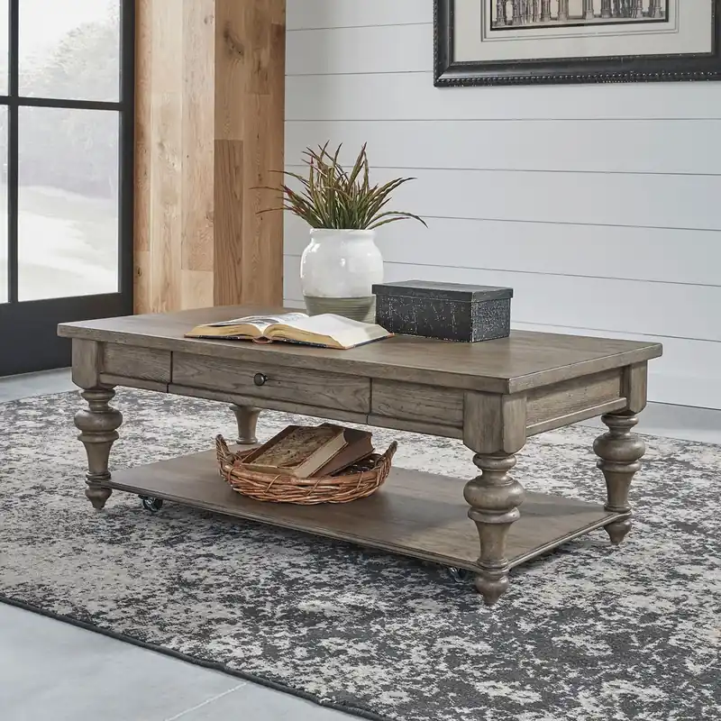 Americana Farmhouse Rectangular Cocktail Table in Dusty Taupe - Liberty