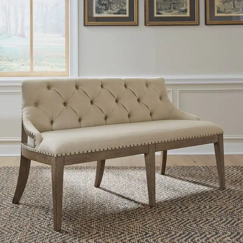 Americana Farmhouse Uph Shelter Dining Bench in Dusty Taupe & Black - Liberty