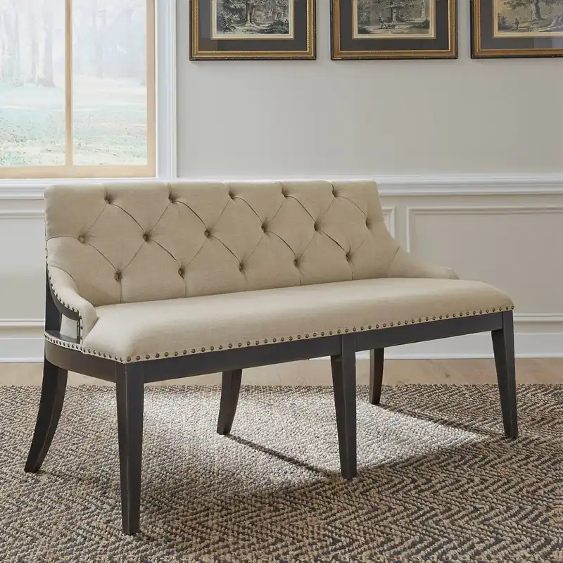 Americana Farmhouse Uph Shelter Dining Bench in Dusty Taupe & Black - Liberty