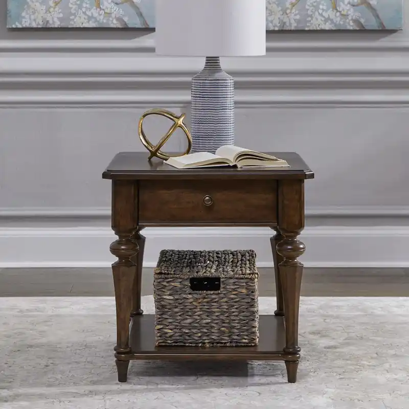Arden Road Drawer End Table in Satin Cherry - Liberty