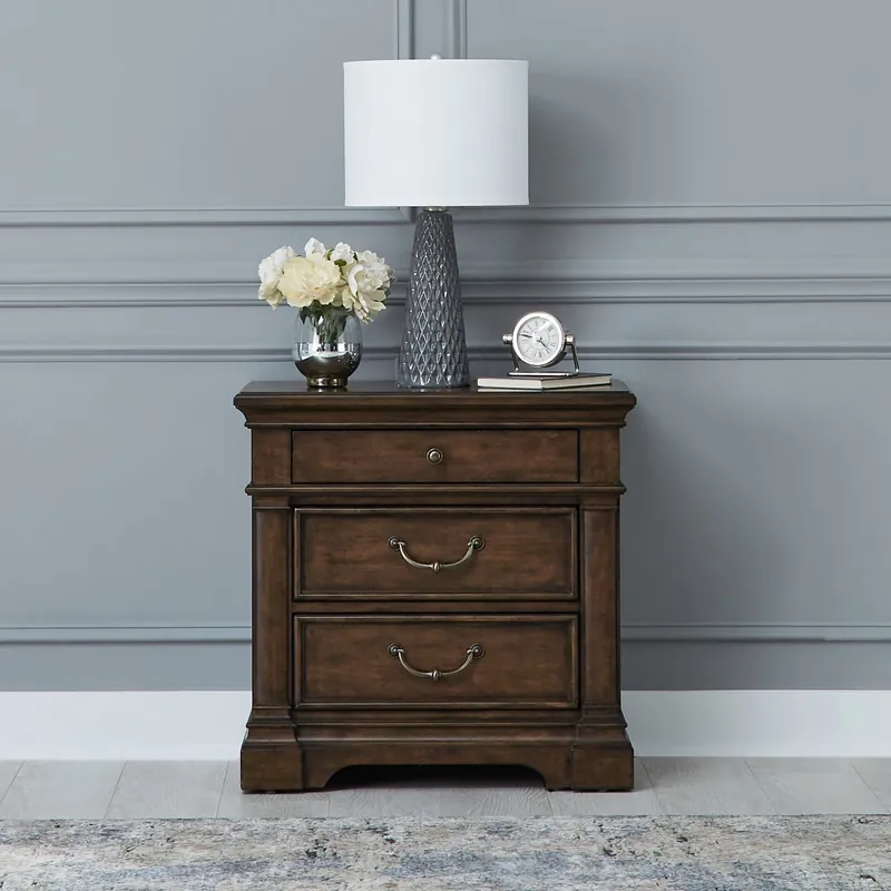 Arden Road Nightstand with Charging Station in Satin Cherry - Liberty