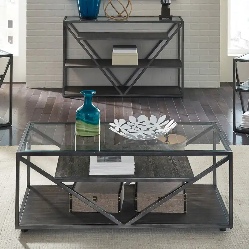 Arista Rectangular Cocktail Table in Cobblestone Brown - Liberty