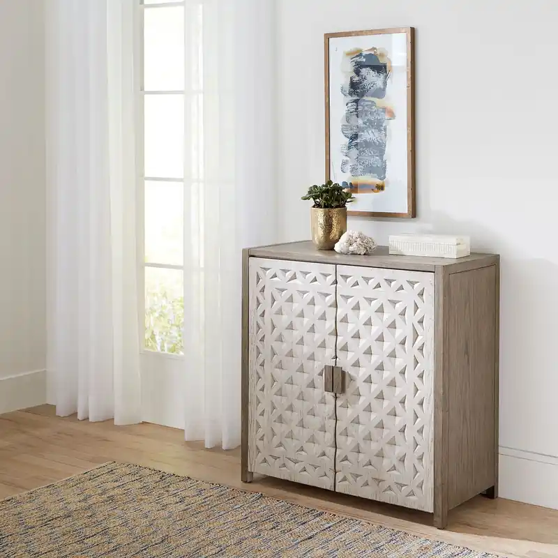 Chatfield Accent Console in Antique White with Tobacco Top EST SHIP TIME APPX 4 WEEKS - Liberty