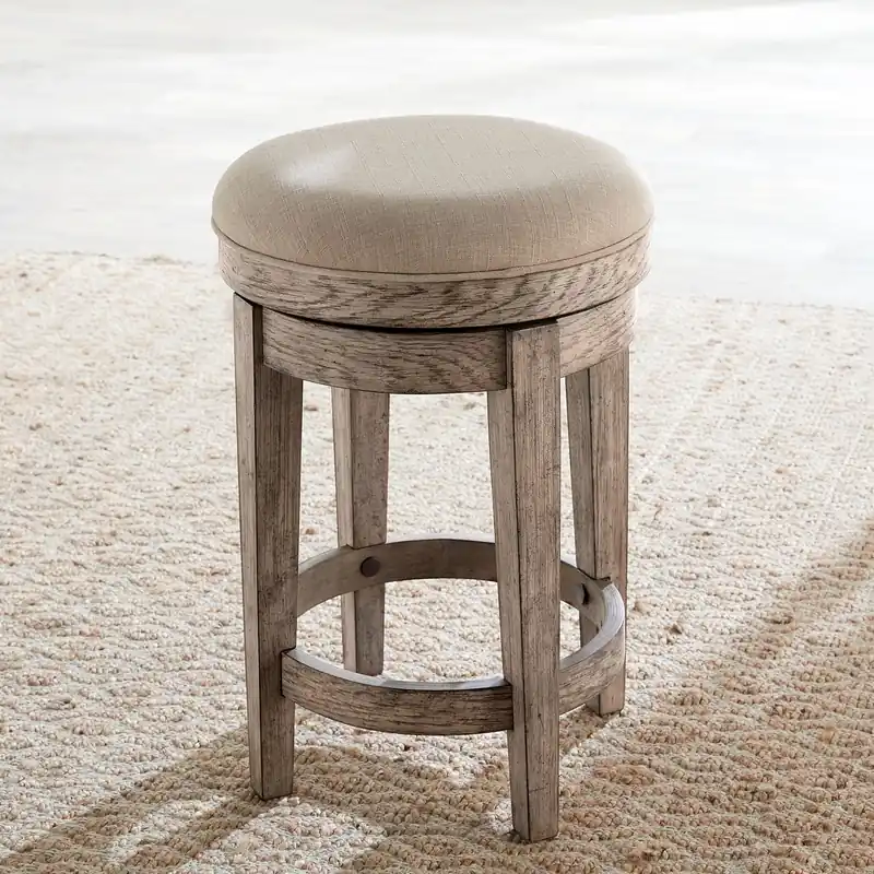 City Scape Upholstered Swivel Console Stool in White Oak Veneers - Liberty