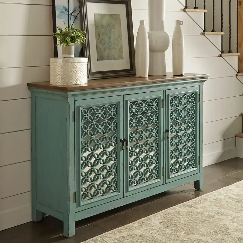 Kensington 3 Door Accent Cabinet in Turquoise - Liberty