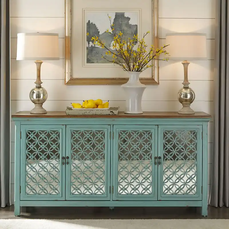 Kensington 4 Door Accent Cabinet in Turquoise - Liberty