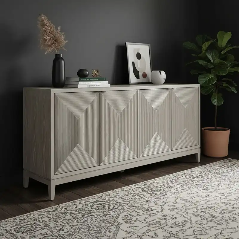 Kinsley 4 Door Accent Cabinet in Washed Taupe & Silver Champagne EST SHIP TIME APPX 4 WEEKS - Liberty