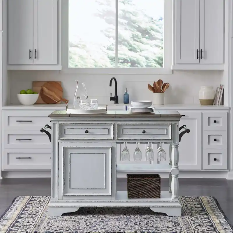Magnolia Manor Bar Cart in Antique White & Weathered Bark EST SHIP TIME APPX 4 WEEKS - Liberty