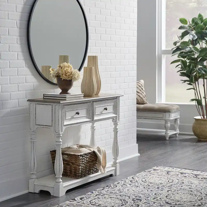 Magnolia Manor Hall Console in Antique White & Weathered Bark EST SHIP TIME APPX 4 WEEKS - Liberty