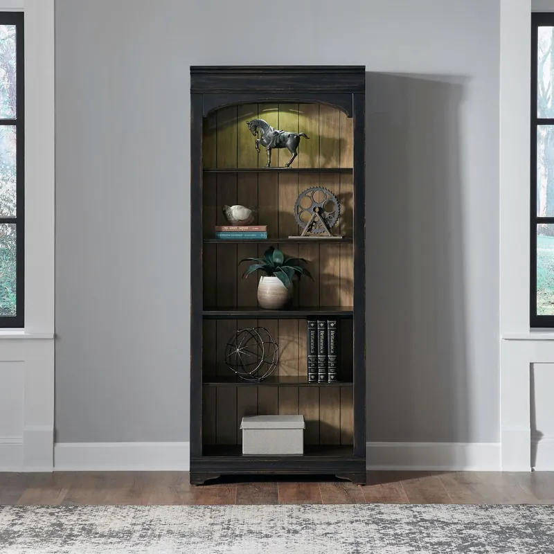 Meritage 2pc Bunching Bookcase in Aged Charcoal w/ Rub Thru/Caramel - Liberty