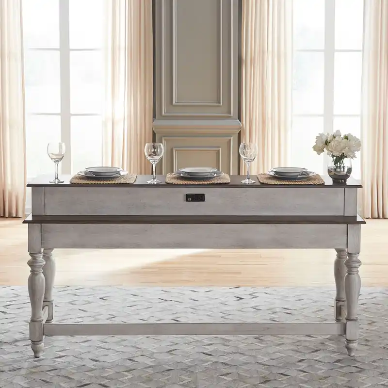 Ocean Isle Console Bar Table in Antique White with Weathered Pine - Liberty