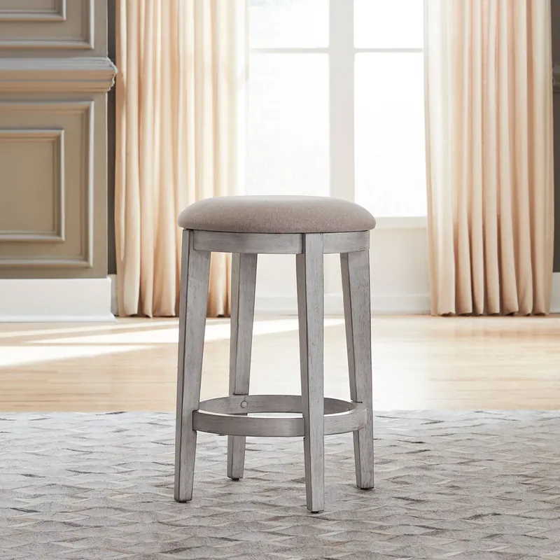Ocean Isle Upholstered Console Stool in Antique White with Weathered Pine - Liberty