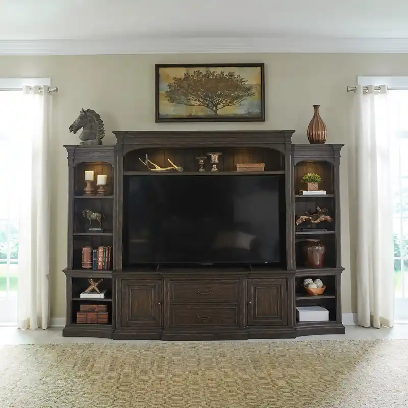 Paradise Valley 78 Inch Entertainment Console in Saddle Brown - Liberty