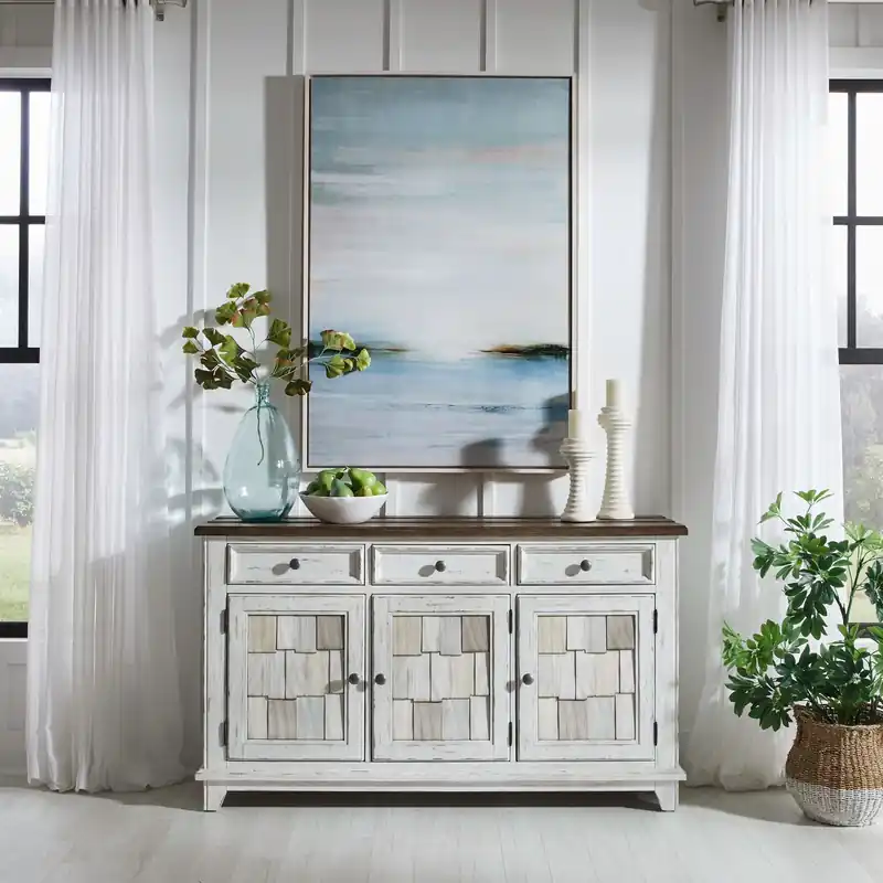 River Place Accent Server in Riverstone White & Tobacco - Liberty