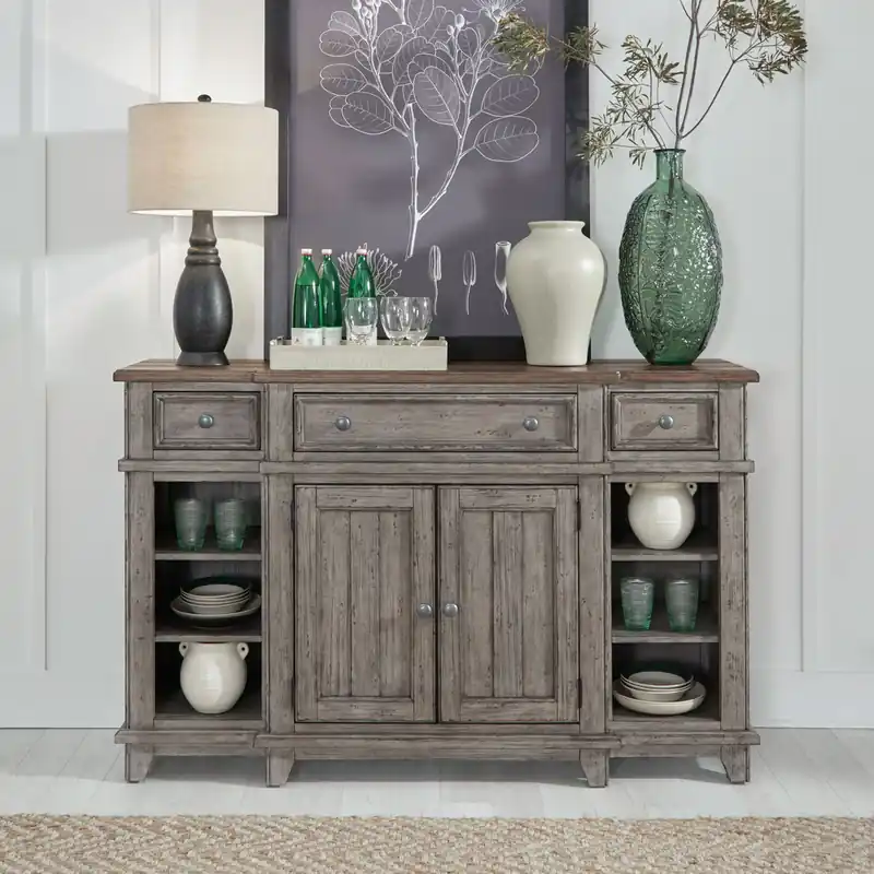 River Place Breakfront Server in Riverstone Gray & Tobacco - Liberty