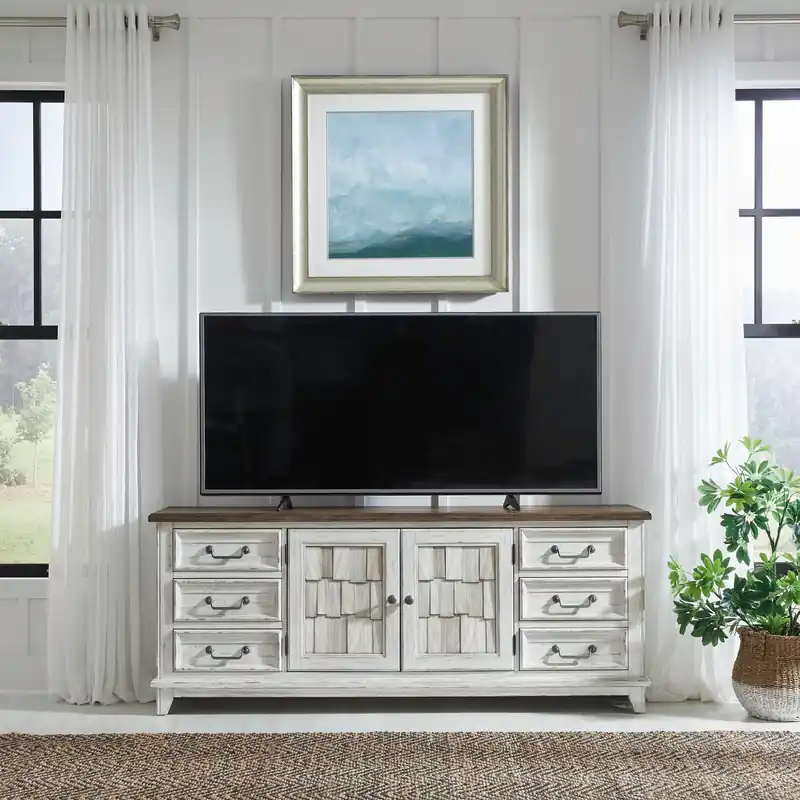 River Place Entertainment Console in Riverstone White/Tobacco - Liberty