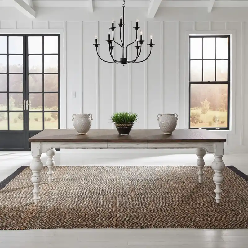 River Place Rectangular Leg Table in Riverstone White & Tobacco - Liberty