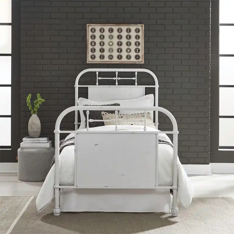 Vintage Series Full Metal Bed in Antique White - Liberty
